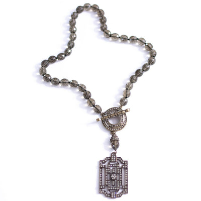 Vintage Smokey Crystal Beaded Necklace with Art Deco Pendant by Unsigned Beauty - Vintage Meet Modern Vintage Jewelry - Chicago, Illinois - #oldhollywoodglamour #vintagemeetmodern #designervintage #jewelrybox #antiquejewelry #vintagejewelry