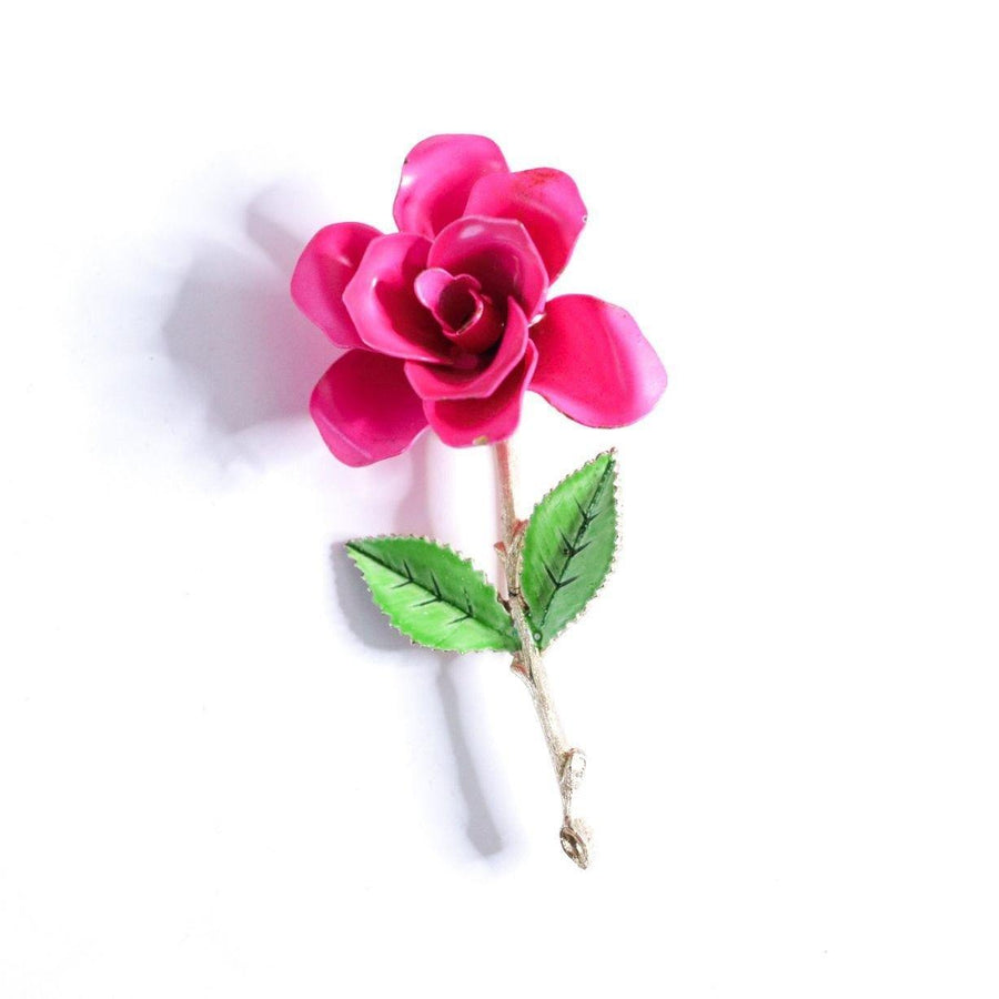 Vintage Pink Stem Rose Brooch by Unsigned Beauty - Vintage Meet Modern Vintage Jewelry - Chicago, Illinois - #oldhollywoodglamour #vintagemeetmodern #designervintage #jewelrybox #antiquejewelry #vintagejewelry