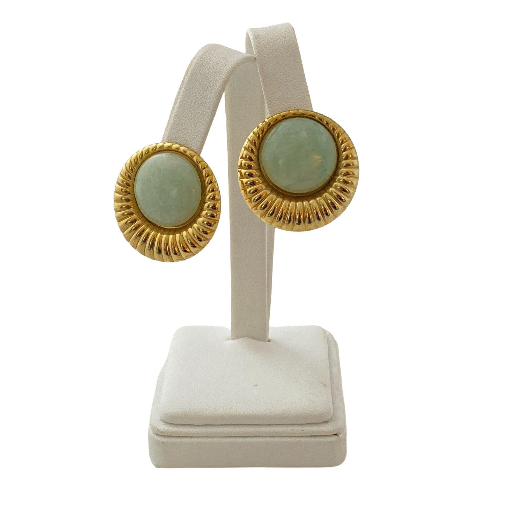 Vintage 1980s Jade and Gold Earrings by Unsigned Beauty - Vintage Meet Modern Vintage Jewelry - Chicago, Illinois - #oldhollywoodglamour #vintagemeetmodern #designervintage #jewelrybox #antiquejewelry #vintagejewelry