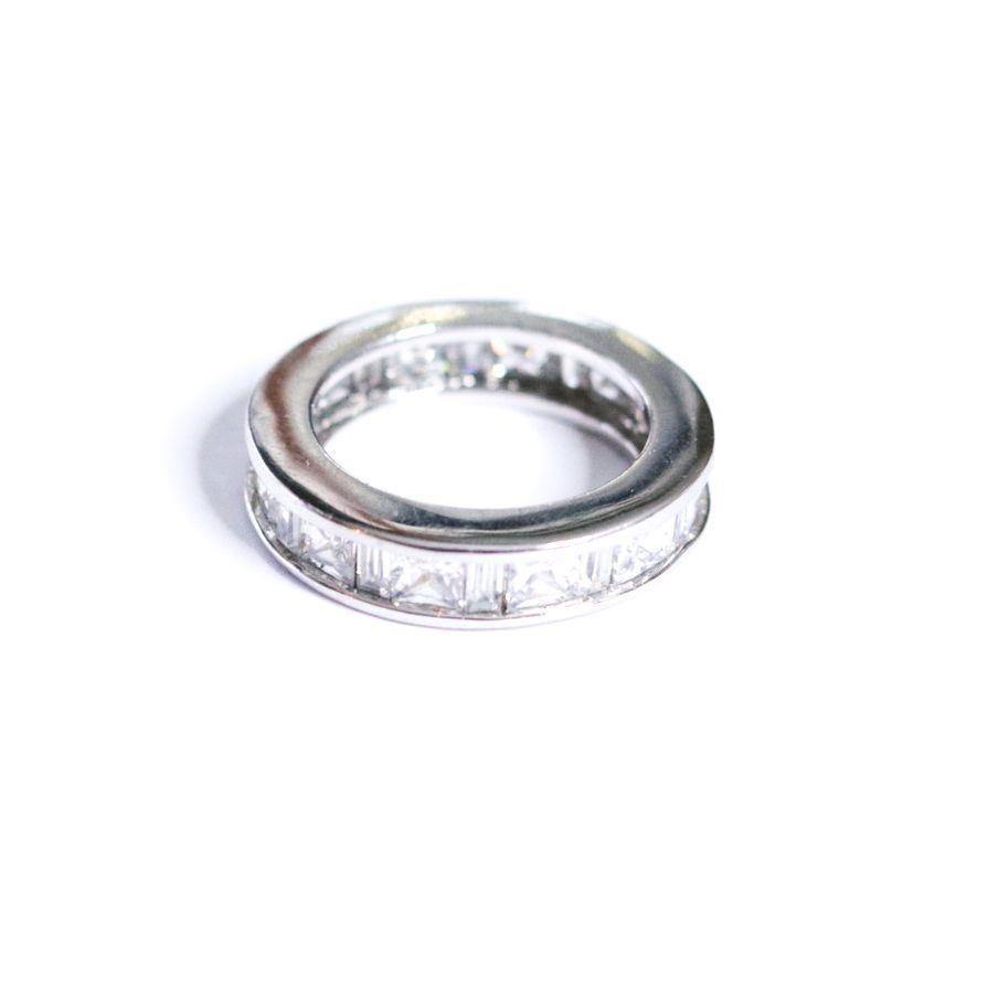 Vintage Sterling Silver Princess Cut Wide Band Eternity Ring