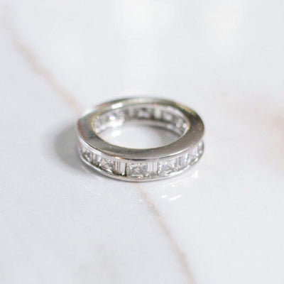 Vintage Sterling Silver Princess Cut Wide Band Eternity Ring by Hallmarked 925 - Vintage Meet Modern Vintage Jewelry - Chicago, Illinois - #oldhollywoodglamour #vintagemeetmodern #designervintage #jewelrybox #antiquejewelry #vintagejewelry
