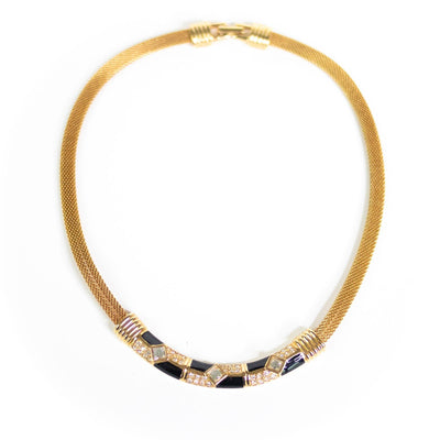 Vintage Swarovski Gold Necklace with Diamante Crystals and Black Enamel by Swarovski - Vintage Meet Modern Vintage Jewelry - Chicago, Illinois - #oldhollywoodglamour #vintagemeetmodern #designervintage #jewelrybox #antiquejewelry #vintagejewelry