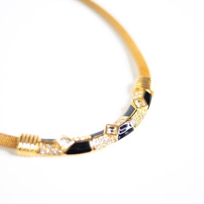 Vintage Swarovski Gold Necklace with Diamante Crystals and Black Enamel by Swarovski - Vintage Meet Modern Vintage Jewelry - Chicago, Illinois - #oldhollywoodglamour #vintagemeetmodern #designervintage #jewelrybox #antiquejewelry #vintagejewelry