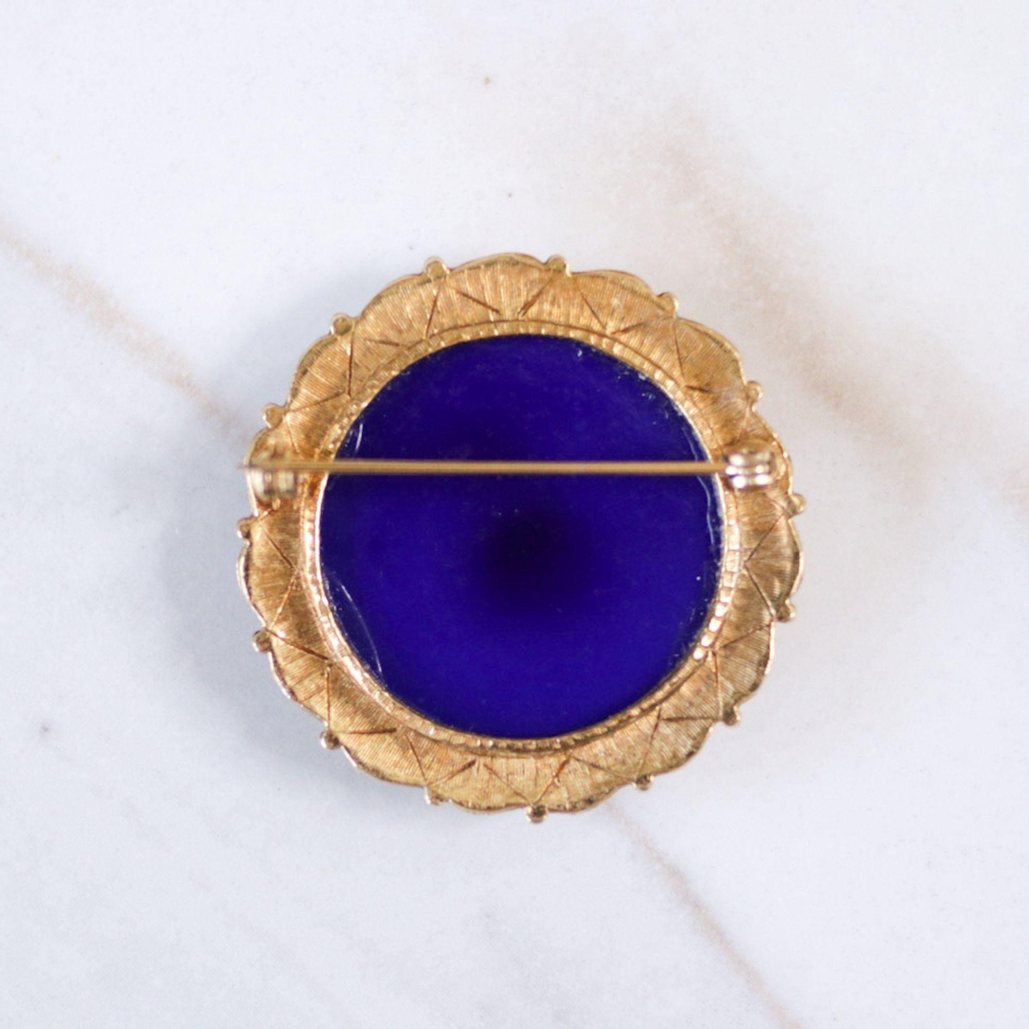 Vintage Victorian Revival Blue and Gold Cameo Courting Scene Brooch by Unsigned Beauty - Vintage Meet Modern Vintage Jewelry - Chicago, Illinois - #oldhollywoodglamour #vintagemeetmodern #designervintage #jewelrybox #antiquejewelry #vintagejewelry