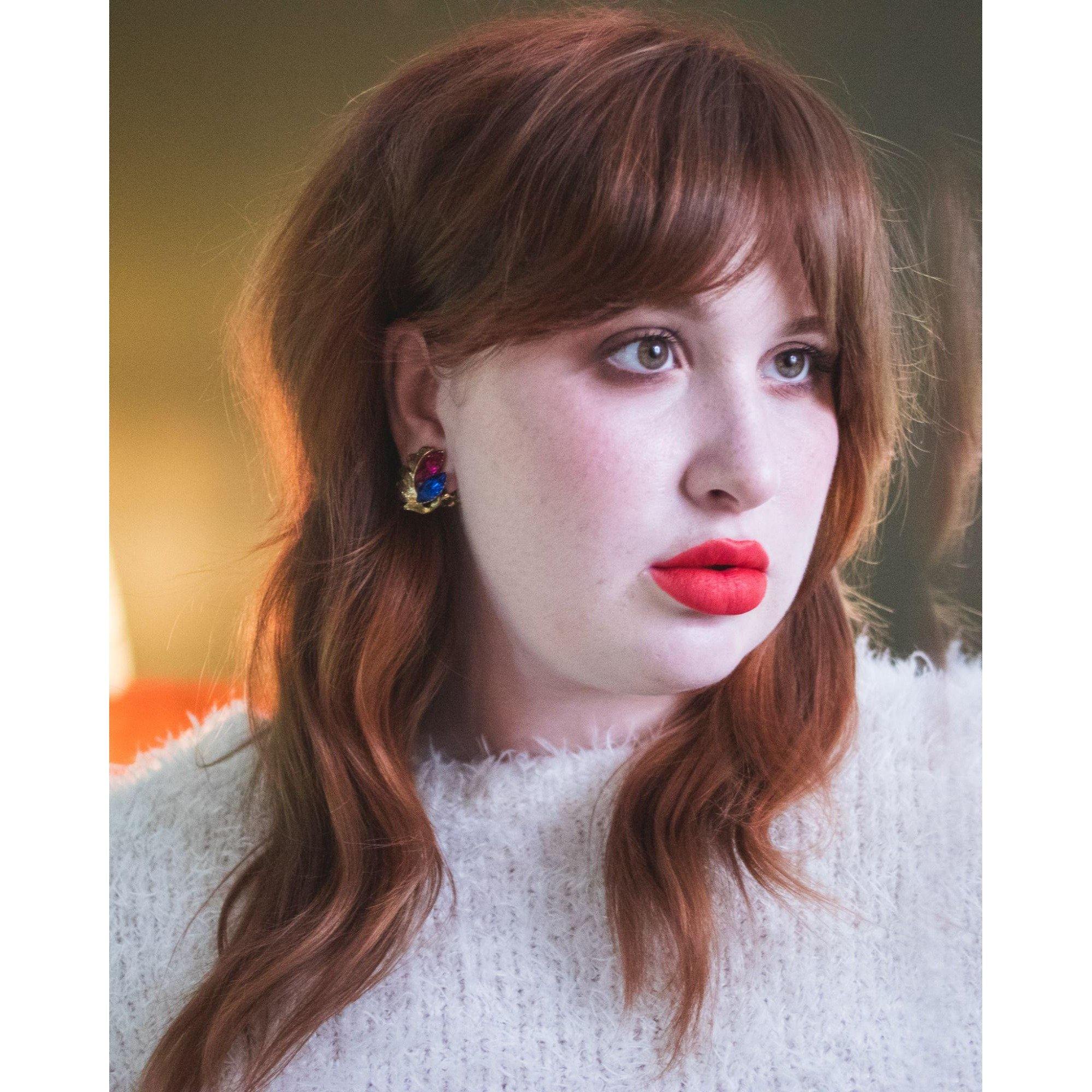 Vintage Pink and Blue Rhinestone Statement Earrings by Unsigned Beauty - Vintage Meet Modern Vintage Jewelry - Chicago, Illinois - #oldhollywoodglamour #vintagemeetmodern #designervintage #jewelrybox #antiquejewelry #vintagejewelry