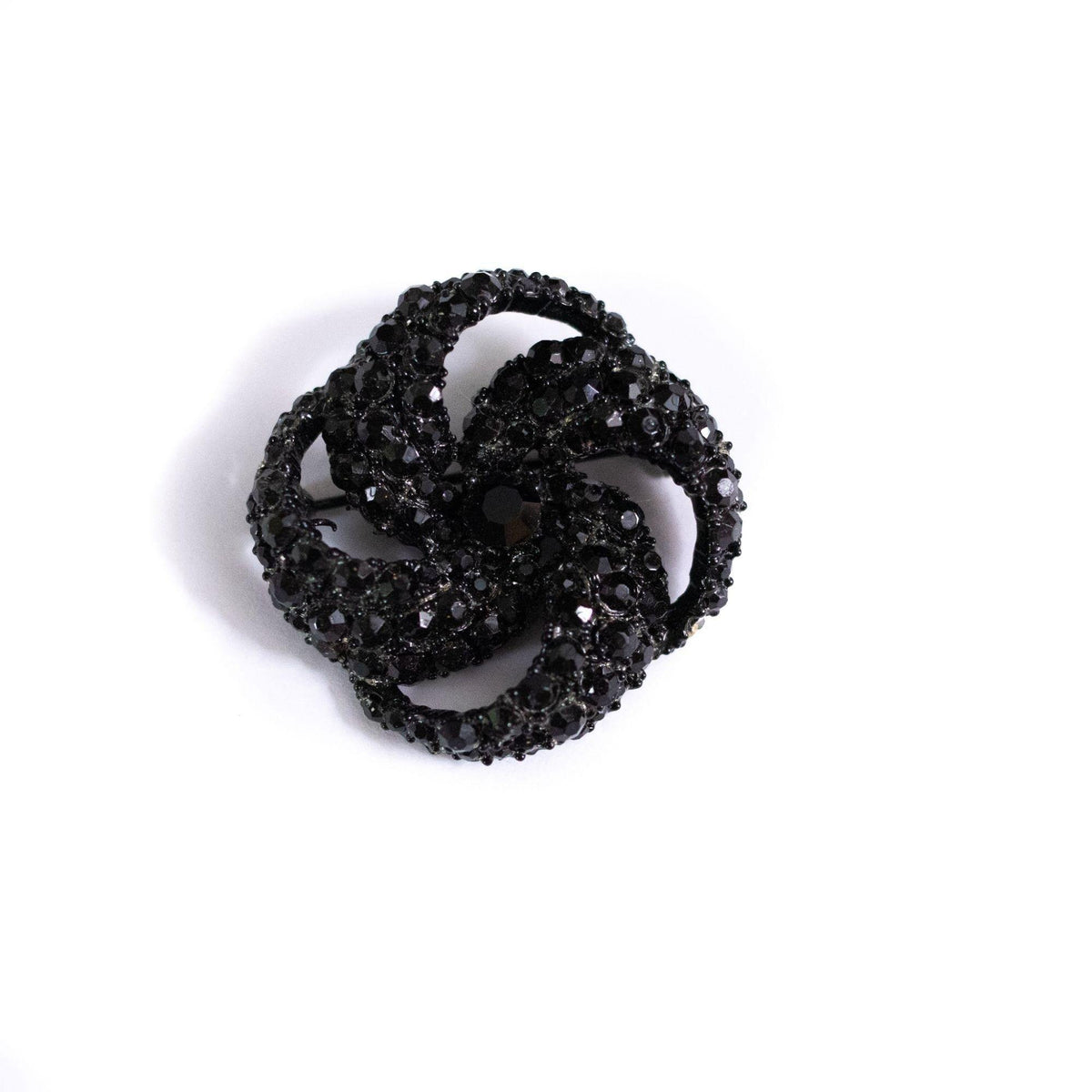 Vintage Jet Rhinestone Pinwheel Brooch
