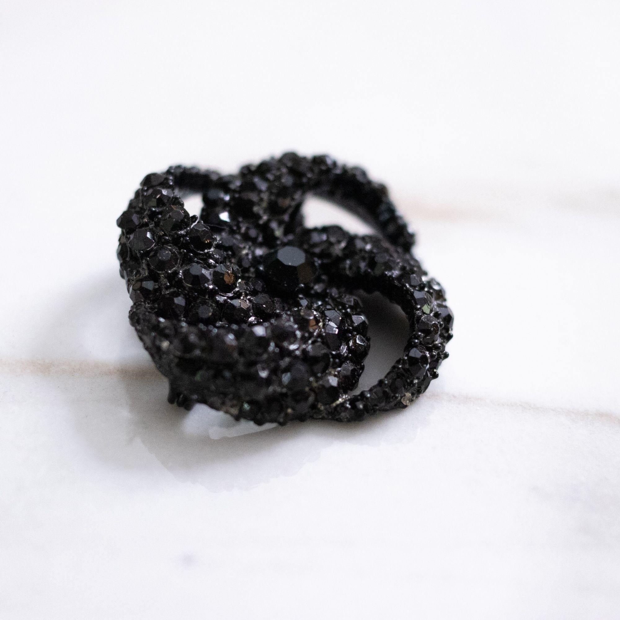 Vintage Jet Rhinestone Pinwheel Brooch by Vintage Meet Modern - Vintage Meet Modern Vintage Jewelry - Chicago, Illinois - #oldhollywoodglamour #vintagemeetmodern #designervintage #jewelrybox #antiquejewelry #vintagejewelry