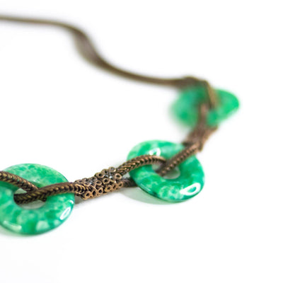 Vintage Czech Peking Glass Jade Green Disc Necklace by Czech - Vintage Meet Modern Vintage Jewelry - Chicago, Illinois - #oldhollywoodglamour #vintagemeetmodern #designervintage #jewelrybox #antiquejewelry #vintagejewelry