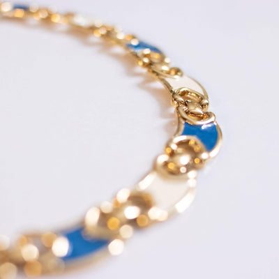 Vintage Monet Gold and Blue Link Necklace by Monet - Vintage Meet Modern Vintage Jewelry - Chicago, Illinois - #oldhollywoodglamour #vintagemeetmodern #designervintage #jewelrybox #antiquejewelry #vintagejewelry