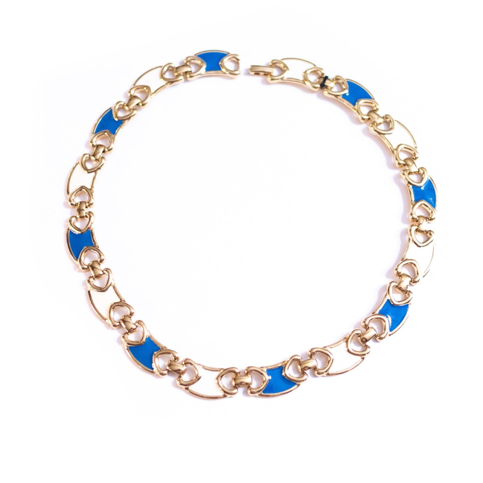 Vintage Monet Gold and Blue Link Necklace by Monet - Vintage Meet Modern Vintage Jewelry - Chicago, Illinois - #oldhollywoodglamour #vintagemeetmodern #designervintage #jewelrybox #antiquejewelry #vintagejewelry