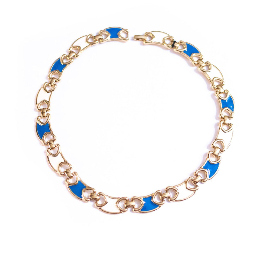 Vintage Monet Gold and Blue Link Necklace by Monet - Vintage Meet Modern Vintage Jewelry - Chicago, Illinois - #oldhollywoodglamour #vintagemeetmodern #designervintage #jewelrybox #antiquejewelry #vintagejewelry