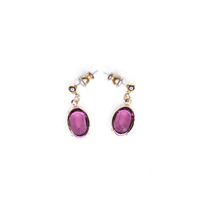 Vintage Amethyst Crystal Oval Bezel Set Crystal Earrings by Unsigned Beauty - Vintage Meet Modern Vintage Jewelry - Chicago, Illinois - #oldhollywoodglamour #vintagemeetmodern #designervintage #jewelrybox #antiquejewelry #vintagejewelry
