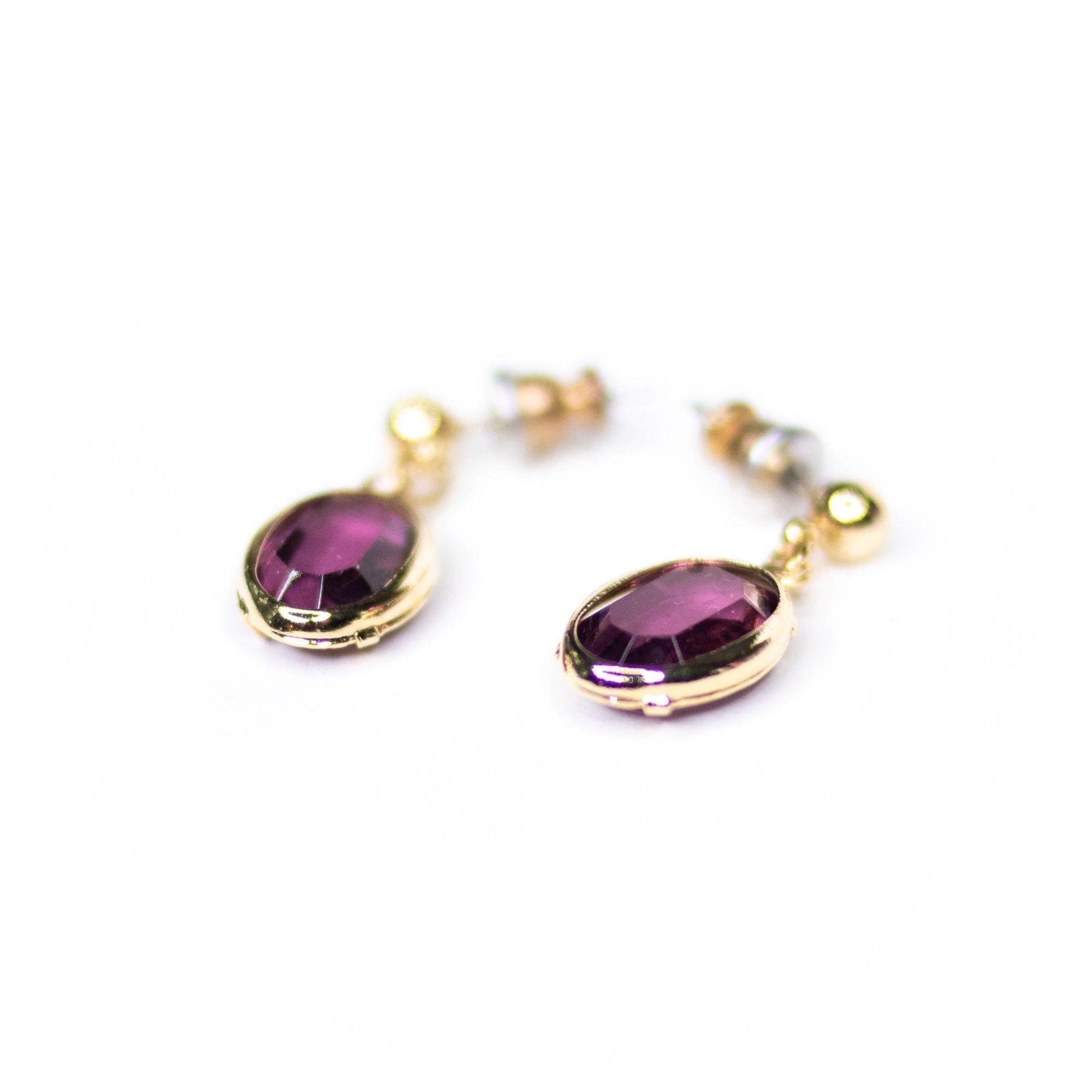 Vintage Amethyst Crystal Oval Bezel Set Crystal Earrings by Unsigned Beauty - Vintage Meet Modern Vintage Jewelry - Chicago, Illinois - #oldhollywoodglamour #vintagemeetmodern #designervintage #jewelrybox #antiquejewelry #vintagejewelry