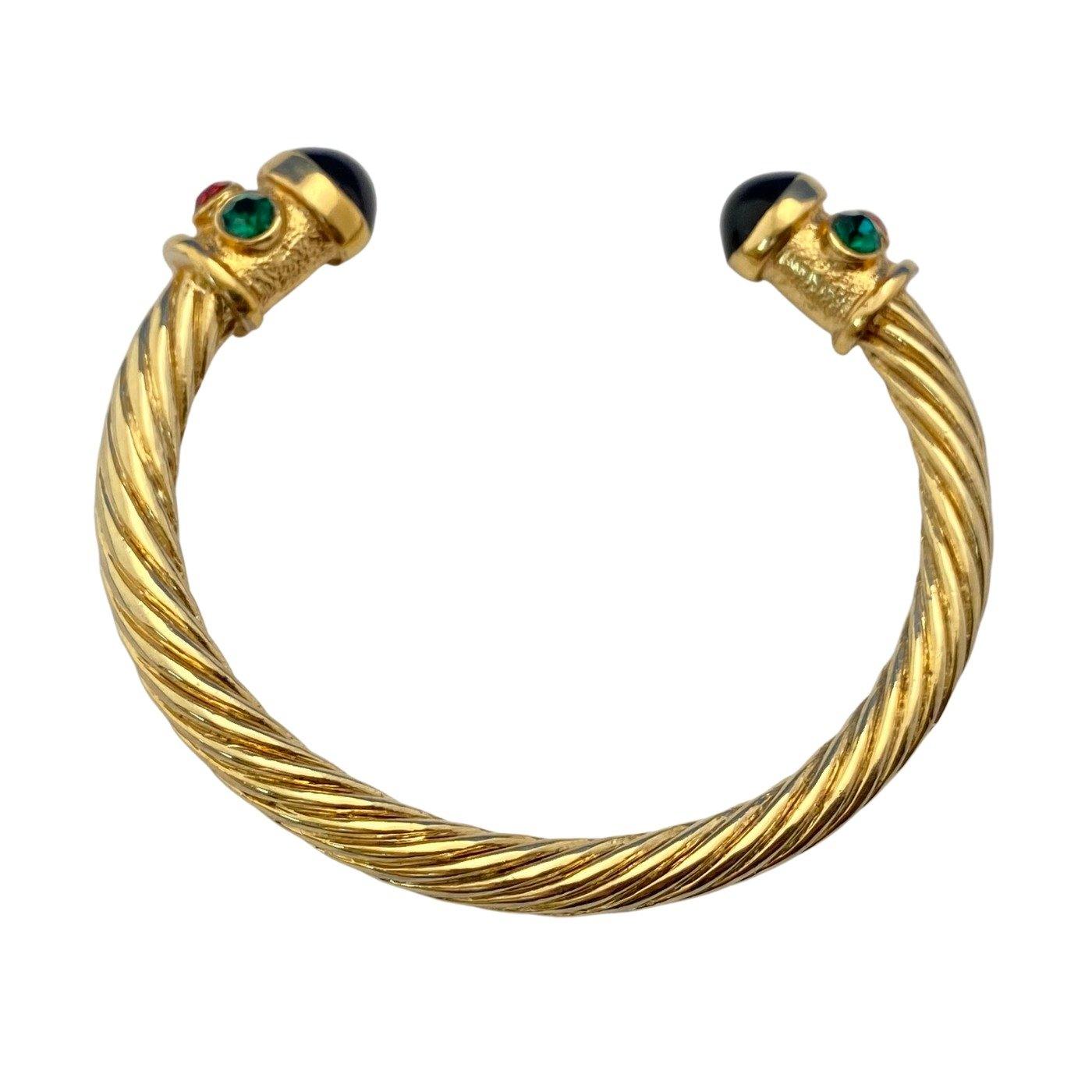 Vintage Mogul Style Gold Cable Bracelet with Cabochons by Unsigned Beauty - Vintage Meet Modern Vintage Jewelry - Chicago, Illinois - #oldhollywoodglamour #vintagemeetmodern #designervintage #jewelrybox #antiquejewelry #vintagejewelry