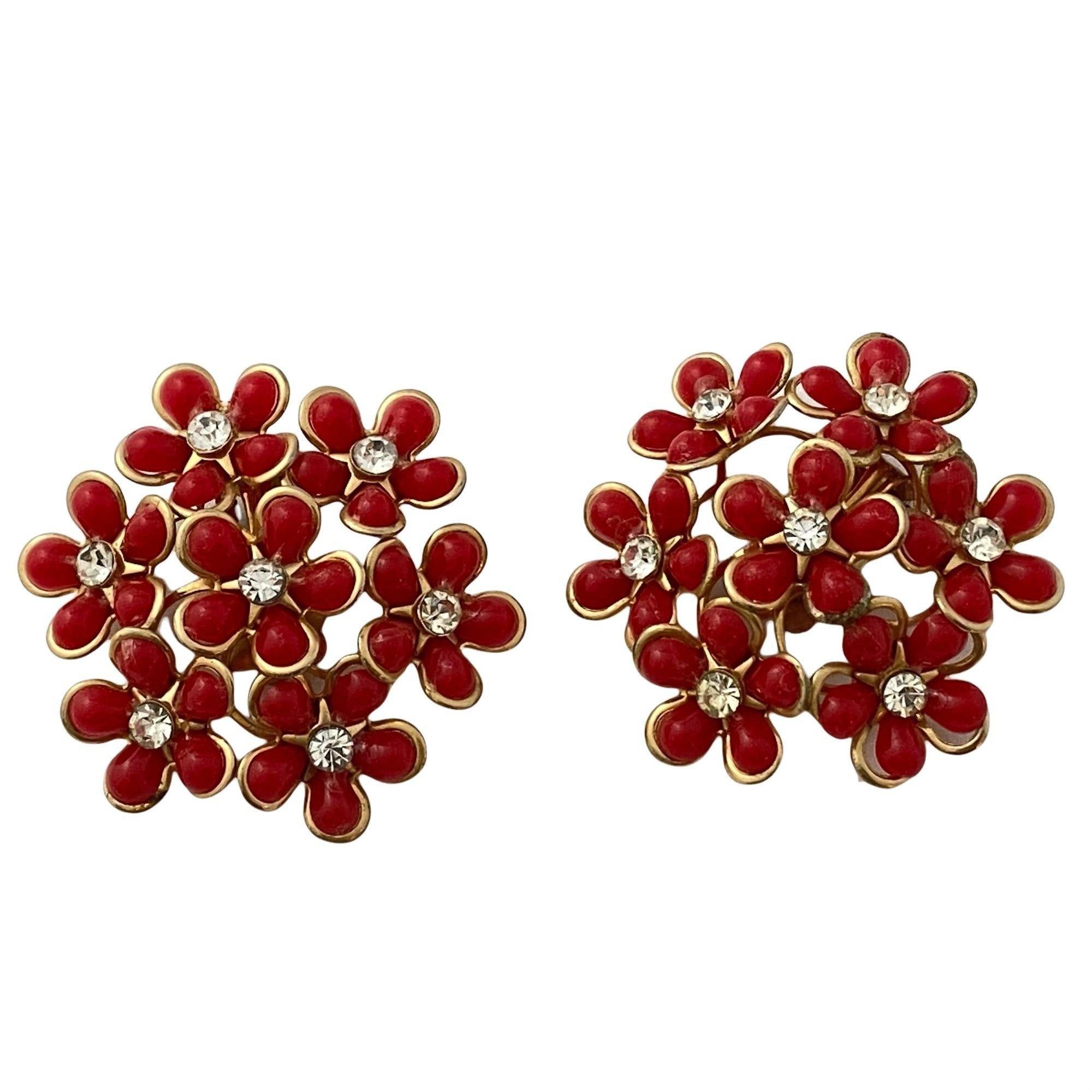 Vintage Red Daisy with Diamante Rhinestone Statement Earrings by Unsigned Beauty - Vintage Meet Modern Vintage Jewelry - Chicago, Illinois - #oldhollywoodglamour #vintagemeetmodern #designervintage #jewelrybox #antiquejewelry #vintagejewelry