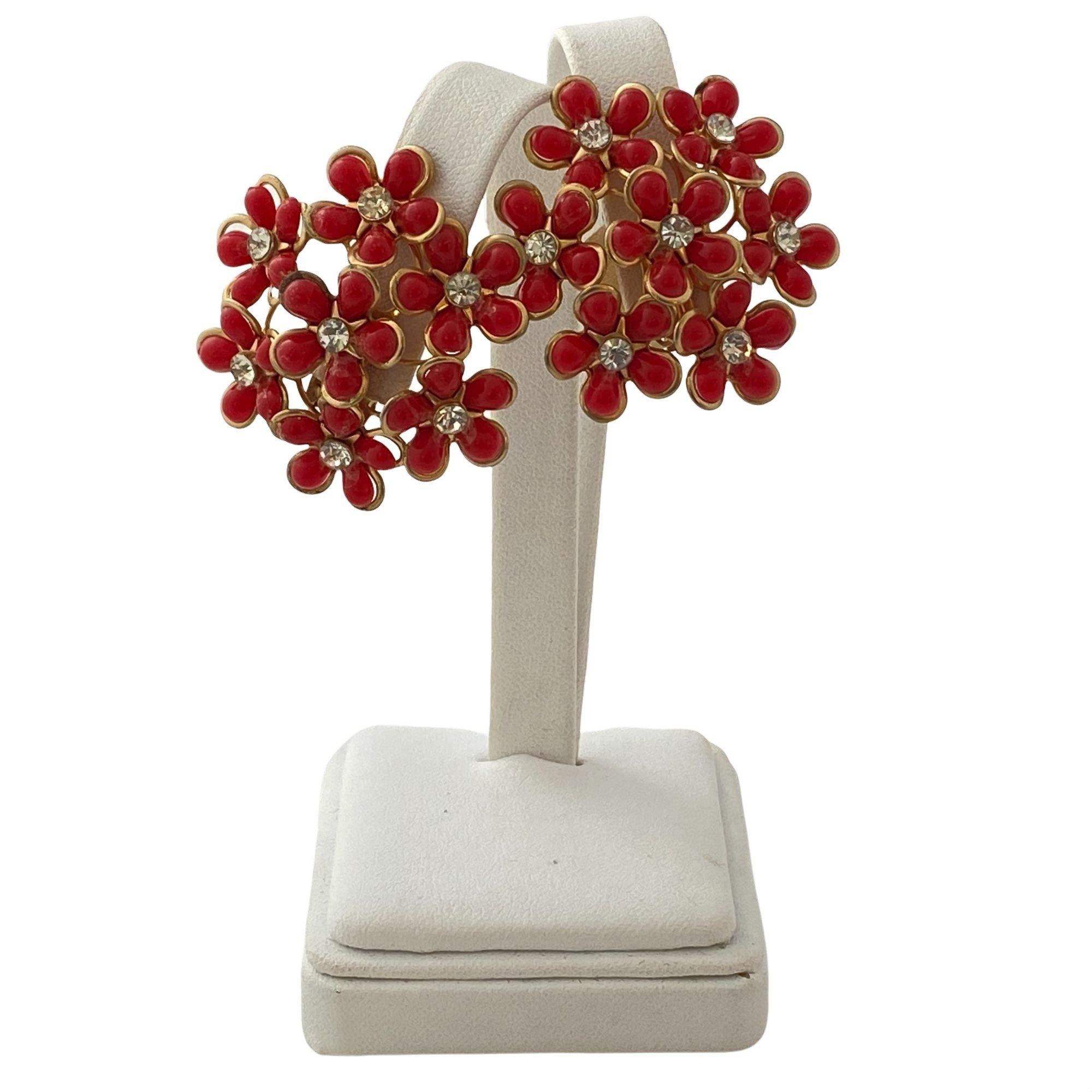 Vintage Red Daisy with Diamante Rhinestone Statement Earrings by Unsigned Beauty - Vintage Meet Modern Vintage Jewelry - Chicago, Illinois - #oldhollywoodglamour #vintagemeetmodern #designervintage #jewelrybox #antiquejewelry #vintagejewelry