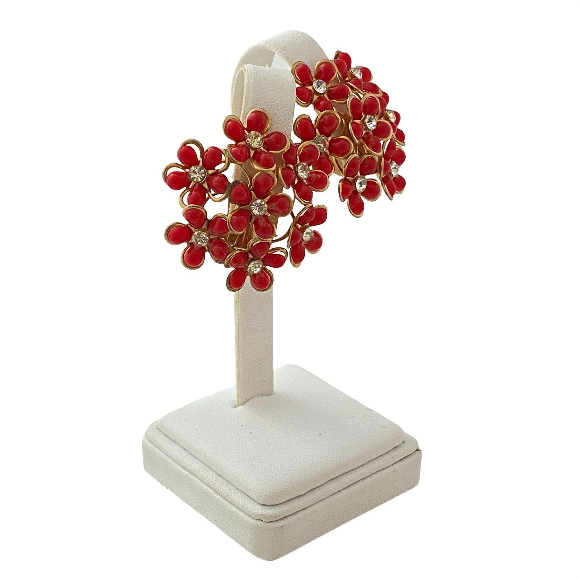 Vintage Red Daisy with Diamante Rhinestone Statement Earrings by Unsigned Beauty - Vintage Meet Modern Vintage Jewelry - Chicago, Illinois - #oldhollywoodglamour #vintagemeetmodern #designervintage #jewelrybox #antiquejewelry #vintagejewelry