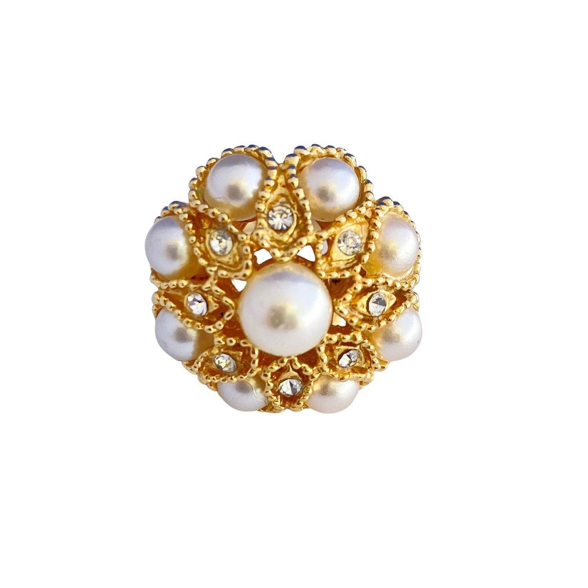 Vintage Cluster Pearl and Diamante Statement Ring