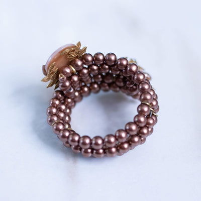 Vintage Champagne Mother of Pearl, Brown Pearl, Rhinestone Memory Wire Bracelet by Unsigned Beauty - Vintage Meet Modern Vintage Jewelry - Chicago, Illinois - #oldhollywoodglamour #vintagemeetmodern #designervintage #jewelrybox #antiquejewelry #vintagejewelry