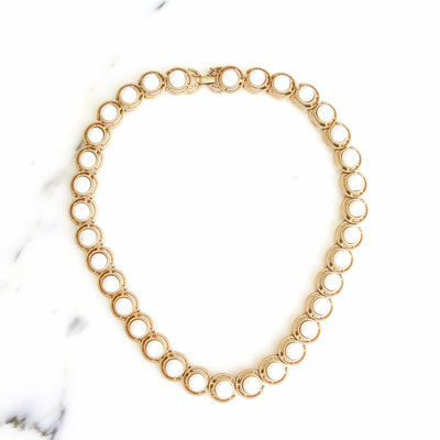 Vintage Crown Trifari White Cabochon and Gold Choker Necklace by Crown Trifari - Vintage Meet Modern Vintage Jewelry - Chicago, Illinois - #oldhollywoodglamour #vintagemeetmodern #designervintage #jewelrybox #antiquejewelry #vintagejewelry