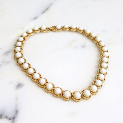 Vintage Crown Trifari White Cabochon and Gold Choker Necklace by Crown Trifari - Vintage Meet Modern Vintage Jewelry - Chicago, Illinois - #oldhollywoodglamour #vintagemeetmodern #designervintage #jewelrybox #antiquejewelry #vintagejewelry