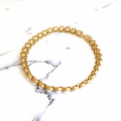 Vintage Crown Trifari White Cabochon and Gold Choker Necklace by Crown Trifari - Vintage Meet Modern Vintage Jewelry - Chicago, Illinois - #oldhollywoodglamour #vintagemeetmodern #designervintage #jewelrybox #antiquejewelry #vintagejewelry
