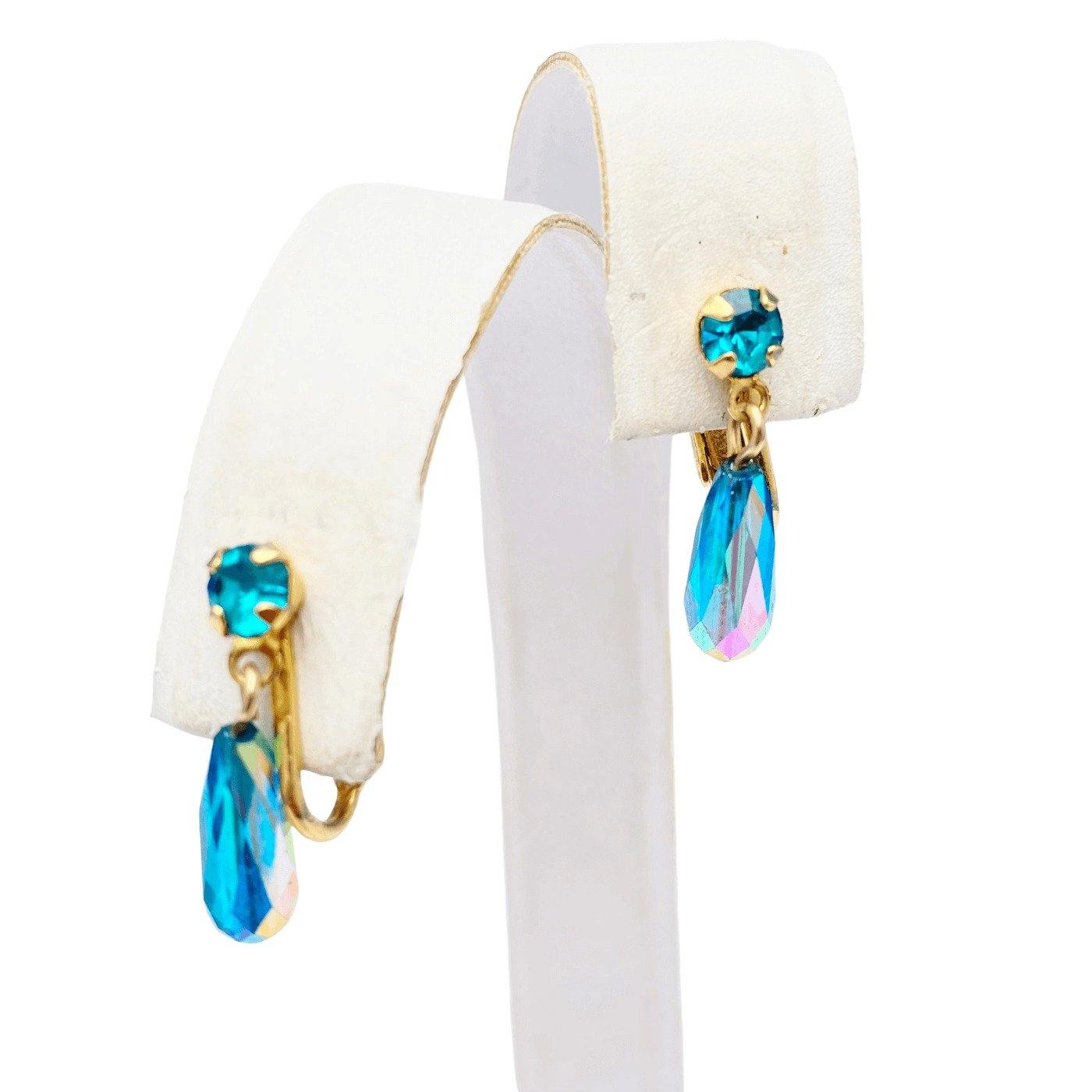 Vintage Petite Aqua Rhinestone Drop Earrings by Unsigned Beauty - Vintage Meet Modern Vintage Jewelry - Chicago, Illinois - #oldhollywoodglamour #vintagemeetmodern #designervintage #jewelrybox #antiquejewelry #vintagejewelry