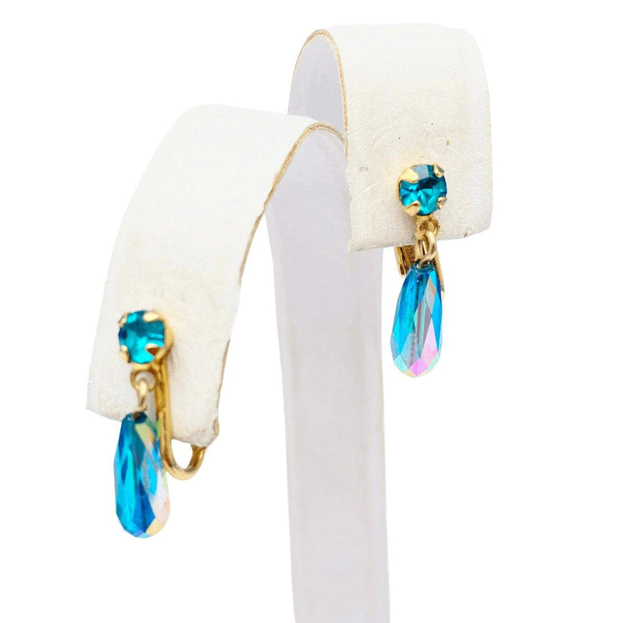 Vintage Petite Aqua Rhinestone Drop Earrings by Unsigned Beauty - Vintage Meet Modern Vintage Jewelry - Chicago, Illinois - #oldhollywoodglamour #vintagemeetmodern #designervintage #jewelrybox #antiquejewelry #vintagejewelry