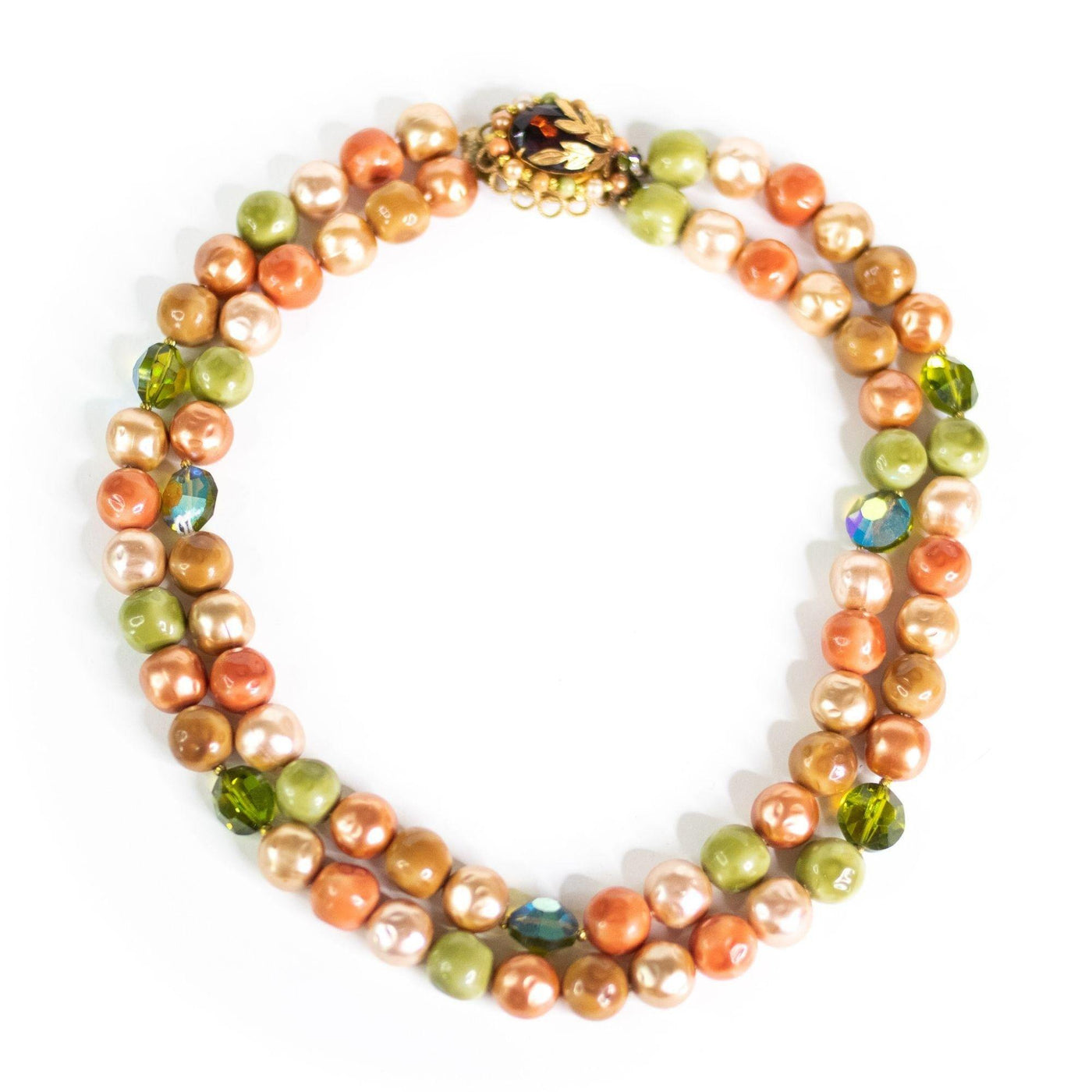 Vintage Green, Tangerine, Champagne, Bronze Double Strand Necklace