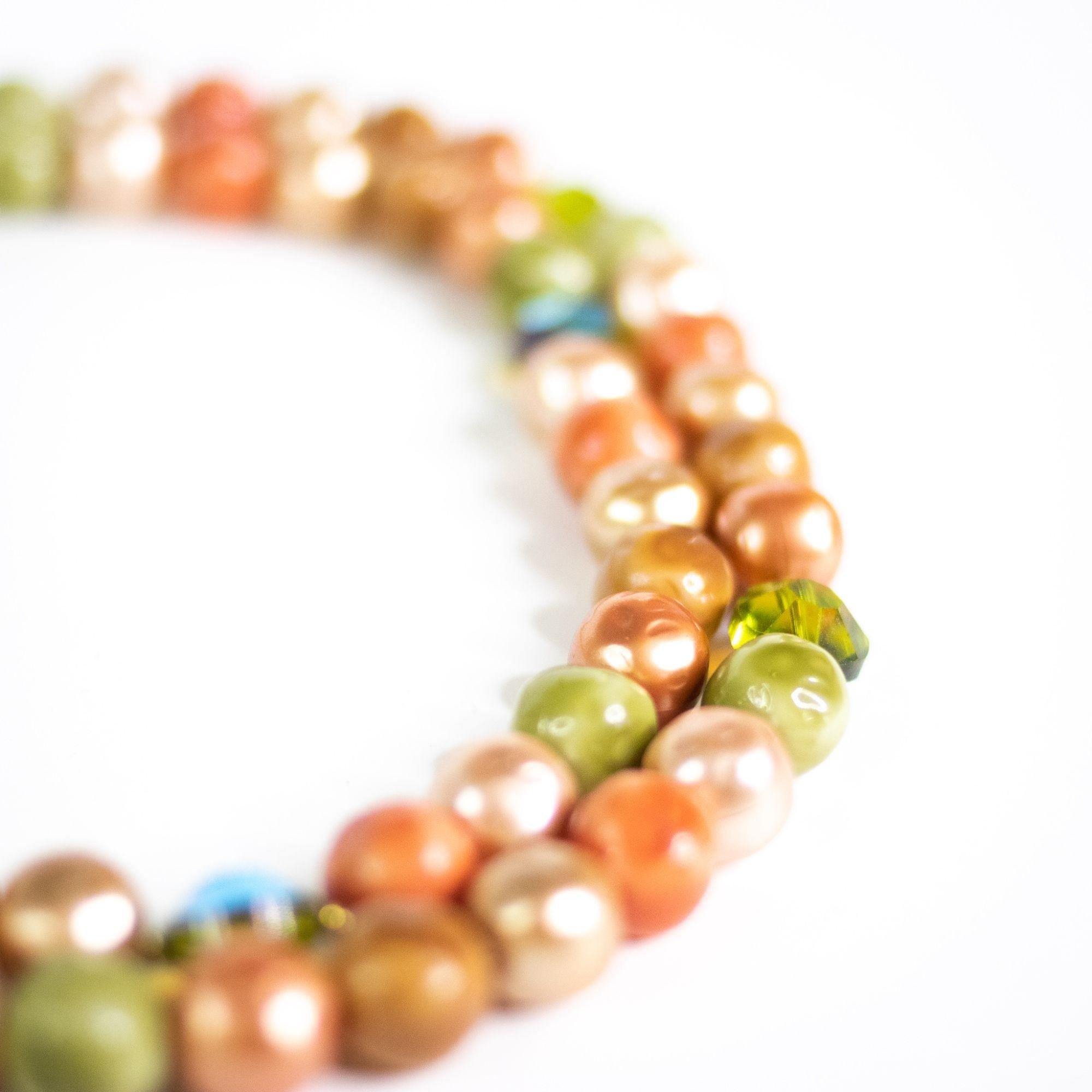 Vintage Green, Tangerine, Champagne, Bronze Double Strand Necklace by Unsigned Beauty - Vintage Meet Modern Vintage Jewelry - Chicago, Illinois - #oldhollywoodglamour #vintagemeetmodern #designervintage #jewelrybox #antiquejewelry #vintagejewelry