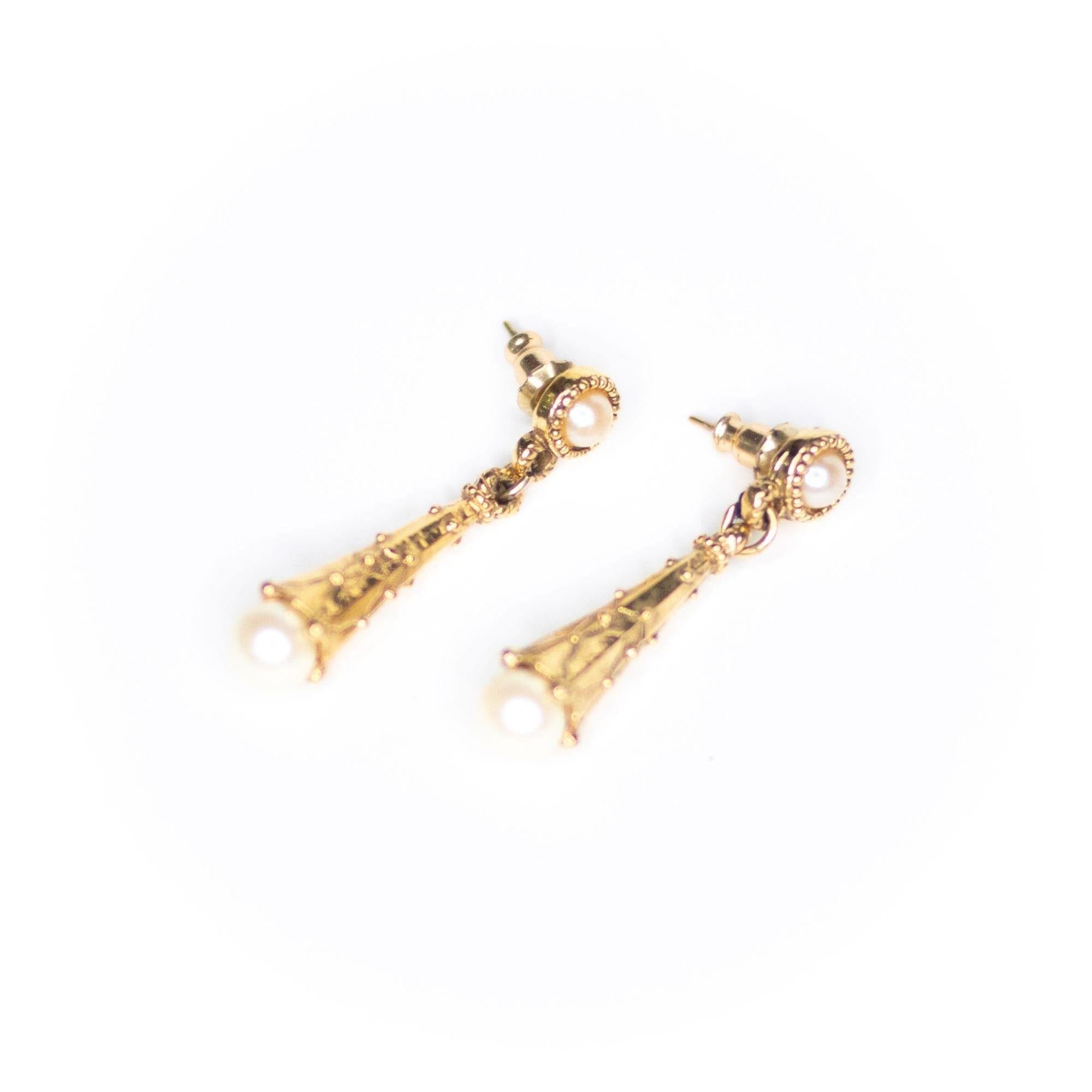 Vintage Renaissance Revival Pearl Drop Earrings by Unsigned Beauty - Vintage Meet Modern Vintage Jewelry - Chicago, Illinois - #oldhollywoodglamour #vintagemeetmodern #designervintage #jewelrybox #antiquejewelry #vintagejewelry