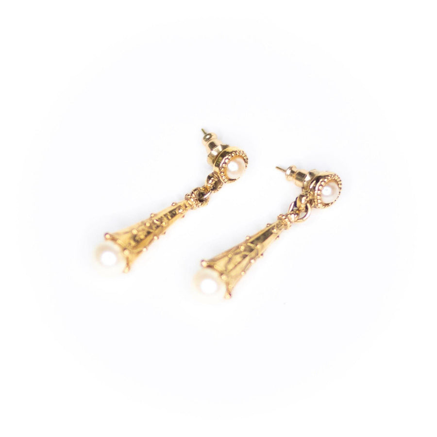 Vintage Renaissance Revival Pearl Drop Earrings by Unsigned Beauty - Vintage Meet Modern Vintage Jewelry - Chicago, Illinois - #oldhollywoodglamour #vintagemeetmodern #designervintage #jewelrybox #antiquejewelry #vintagejewelry