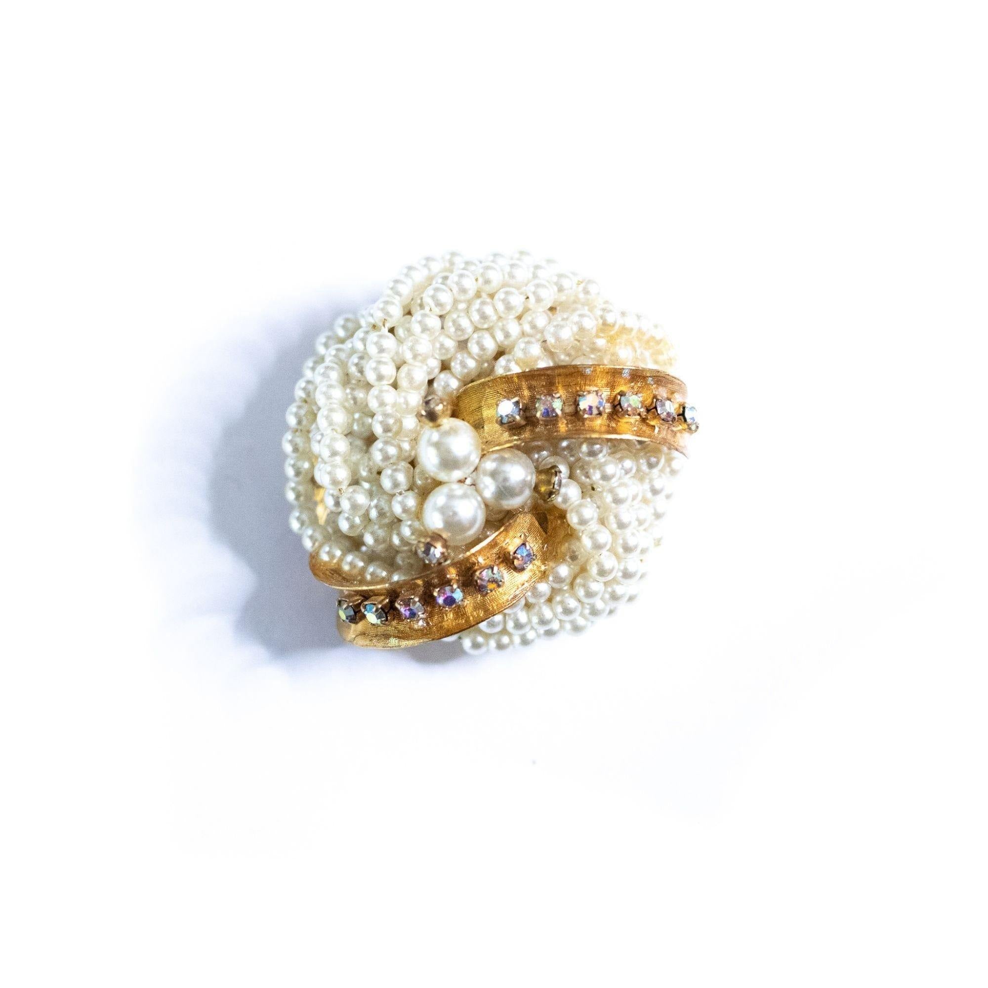 Vintage Pearl Cluster Brooch with Aurora Borealis Rhinestones by Unsigned Beauty - Vintage Meet Modern Vintage Jewelry - Chicago, Illinois - #oldhollywoodglamour #vintagemeetmodern #designervintage #jewelrybox #antiquejewelry #vintagejewelry