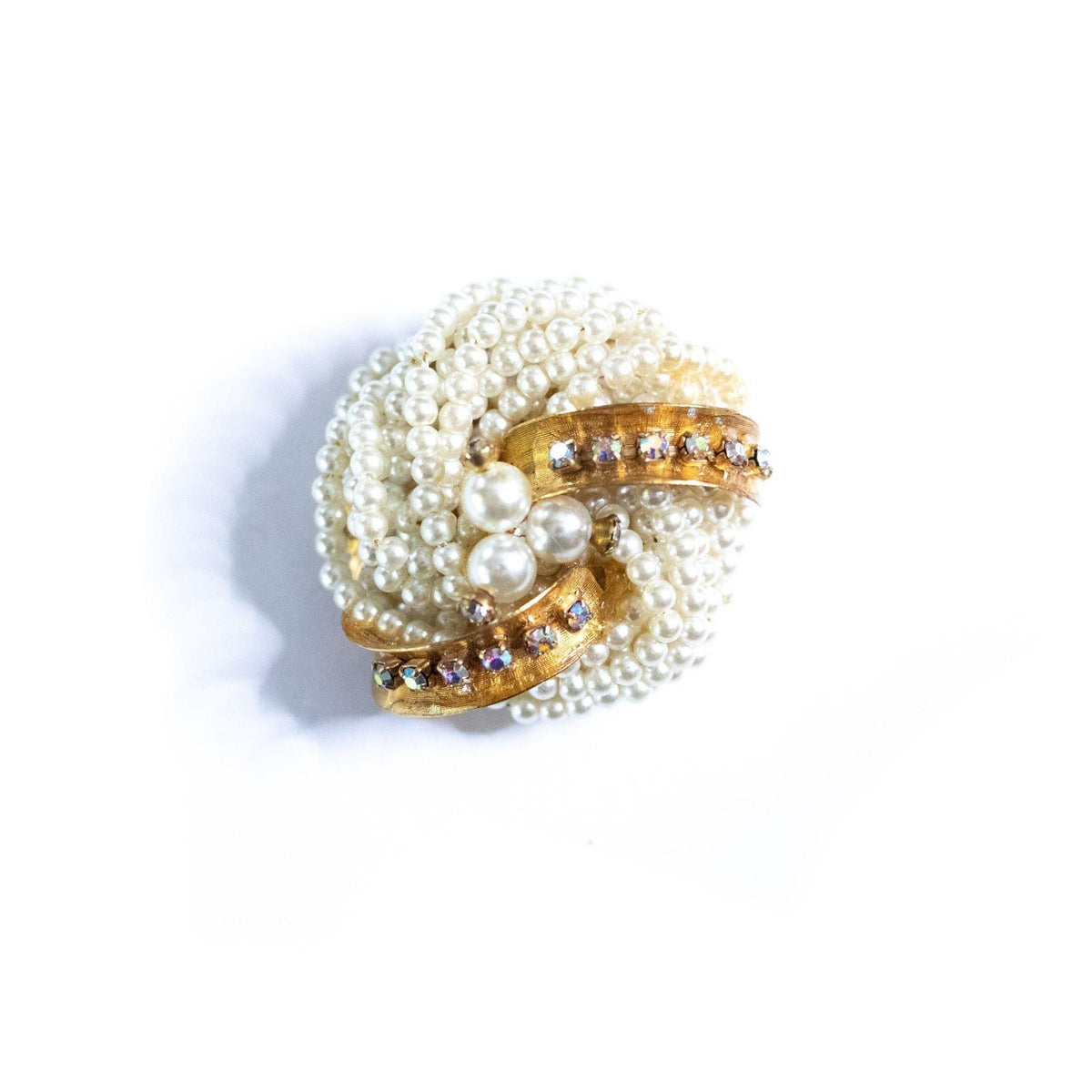 Vintage Pearl Cluster Brooch with Aurora Borealis Rhinestones