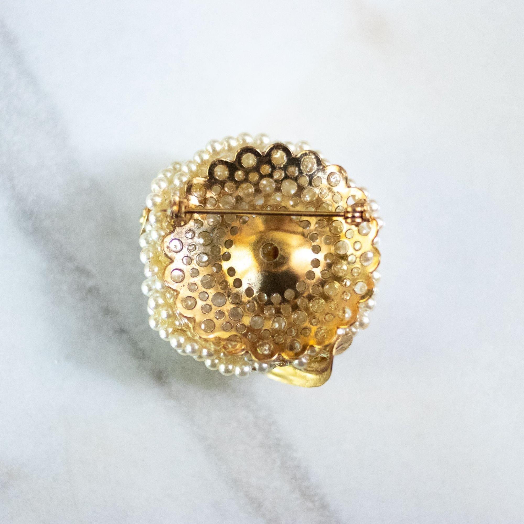 Vintage Pearl Cluster Brooch with Aurora Borealis Rhinestones by Unsigned Beauty - Vintage Meet Modern Vintage Jewelry - Chicago, Illinois - #oldhollywoodglamour #vintagemeetmodern #designervintage #jewelrybox #antiquejewelry #vintagejewelry
