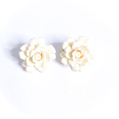 Vintage Judy Lee White Rose Statement Earrings by Judy Lee - Vintage Meet Modern Vintage Jewelry - Chicago, Illinois - #oldhollywoodglamour #vintagemeetmodern #designervintage #jewelrybox #antiquejewelry #vintagejewelry