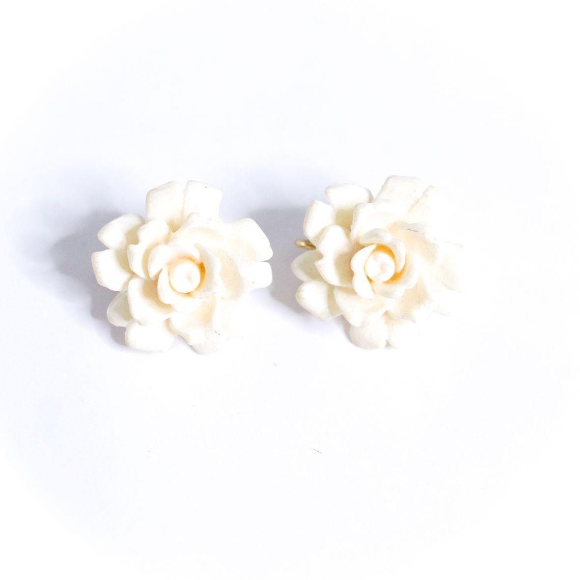 Vintage Judy Lee White Rose Statement Earrings