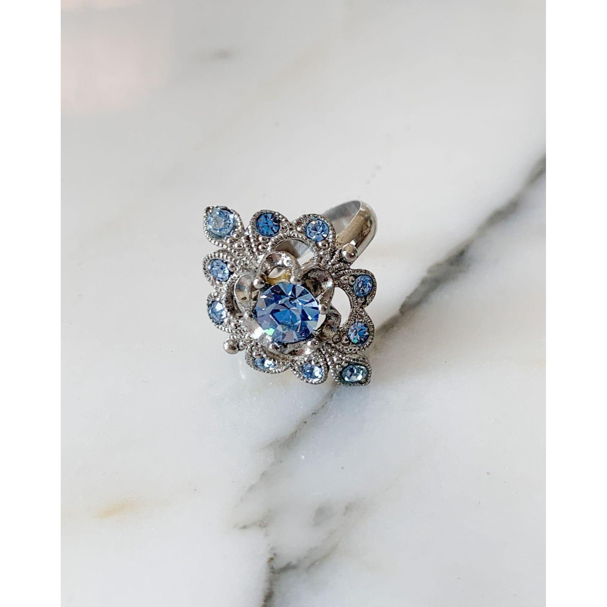 Ice Blue Filigree Statement Ring by Unsigned Beauty - Vintage Meet Modern Vintage Jewelry - Chicago, Illinois - #oldhollywoodglamour #vintagemeetmodern #designervintage #jewelrybox #antiquejewelry #vintagejewelry