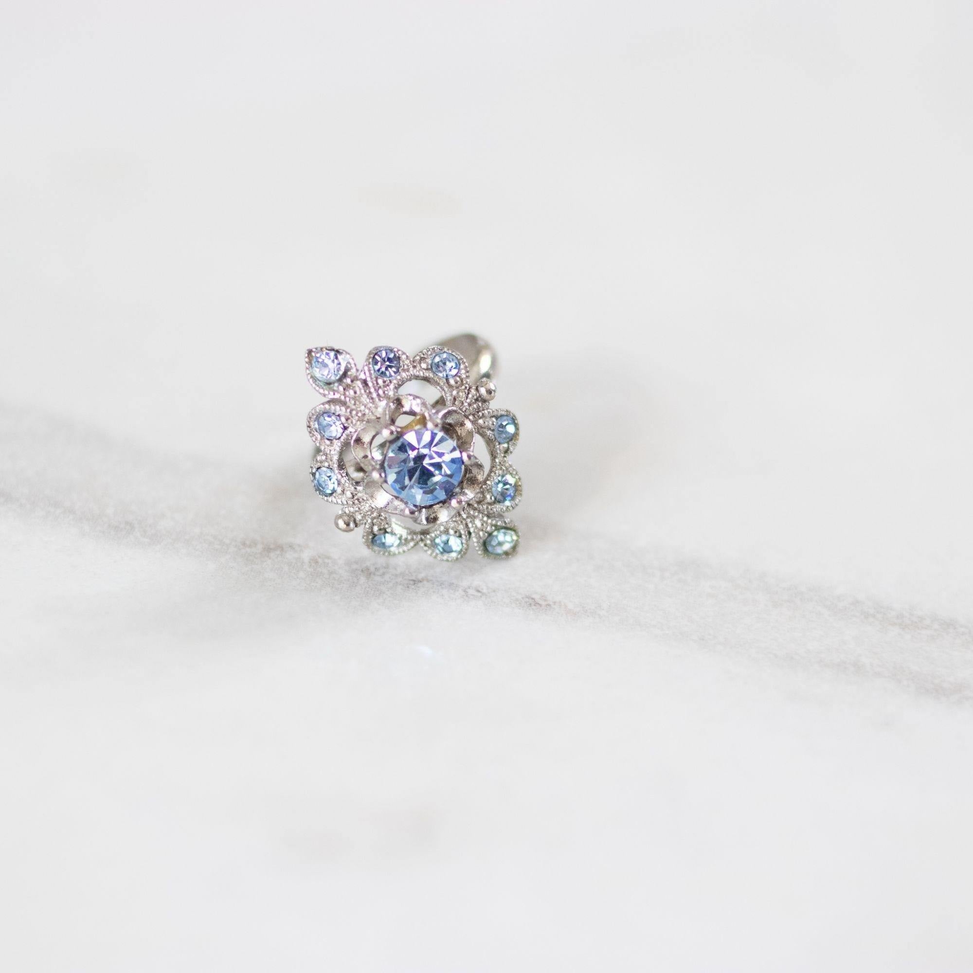 Ice Blue Filigree Statement Ring by Unsigned Beauty - Vintage Meet Modern Vintage Jewelry - Chicago, Illinois - #oldhollywoodglamour #vintagemeetmodern #designervintage #jewelrybox #antiquejewelry #vintagejewelry