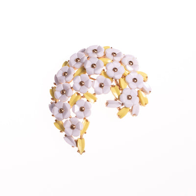 Vintage Crown Trifari White Flower and Yellow Leaf Brooch by Crown Trifari - Vintage Meet Modern Vintage Jewelry - Chicago, Illinois - #oldhollywoodglamour #vintagemeetmodern #designervintage #jewelrybox #antiquejewelry #vintagejewelry