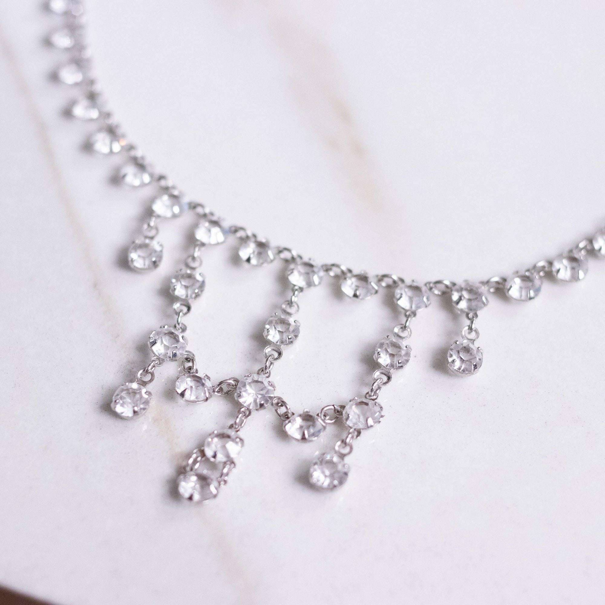 Vintage Art Deco Bezel Set Crystal Necklace with Crystal Dangles by Unsigned Beauty - Vintage Meet Modern Vintage Jewelry - Chicago, Illinois - #oldhollywoodglamour #vintagemeetmodern #designervintage #jewelrybox #antiquejewelry #vintagejewelry