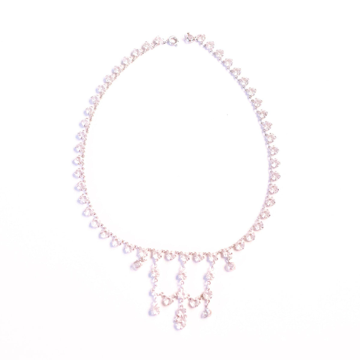 Vintage Art Deco Bezel Set Crystal Necklace with Crystal Dangles