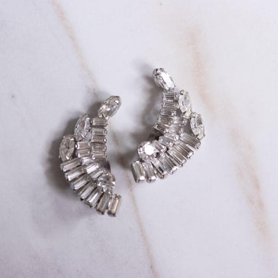 Vintage Art Deco Diamante Baguette Ear Climber Statement Earrings by Unsigned Beauty - Vintage Meet Modern Vintage Jewelry - Chicago, Illinois - #oldhollywoodglamour #vintagemeetmodern #designervintage #jewelrybox #antiquejewelry #vintagejewelry