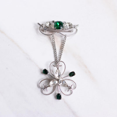 Vintage Art Deco Emerald Green and Diamante Crystal Charm Brooch by Unsigned Beauty - Vintage Meet Modern Vintage Jewelry - Chicago, Illinois - #oldhollywoodglamour #vintagemeetmodern #designervintage #jewelrybox #antiquejewelry #vintagejewelry