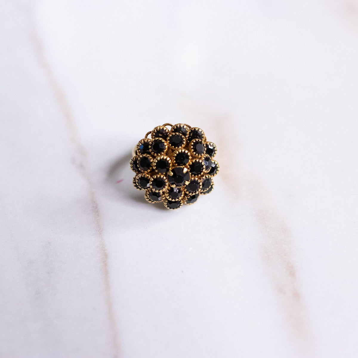 Vintage Black Rhinestone Cluster Cocktail Ring