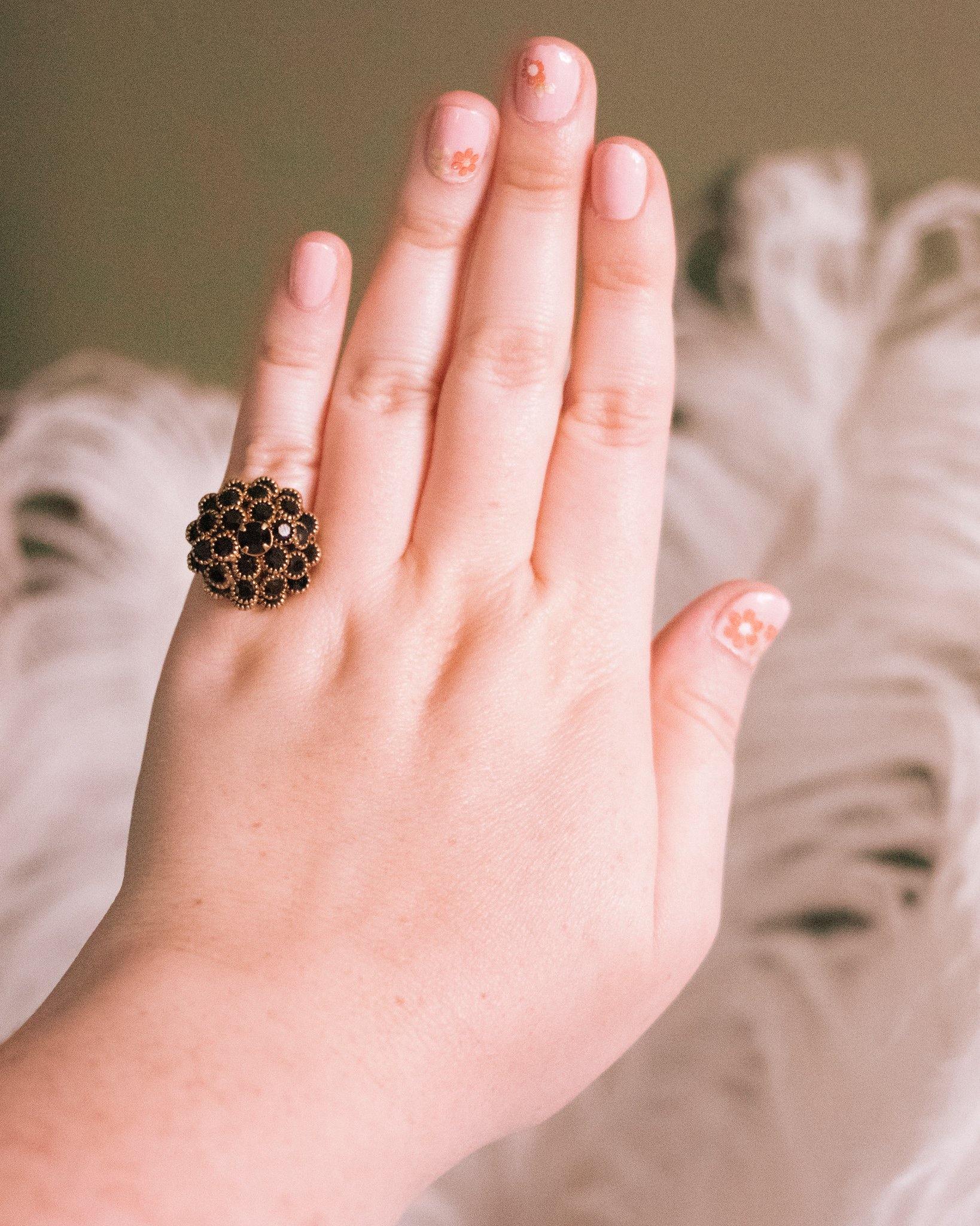 Vintage Black Rhinestone Cluster Cocktail Ring by West Germany - Vintage Meet Modern Vintage Jewelry - Chicago, Illinois - #oldhollywoodglamour #vintagemeetmodern #designervintage #jewelrybox #antiquejewelry #vintagejewelry