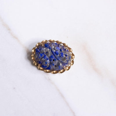 Vintage Carved Lapis Oval Brooch by Gold Filled - Vintage Meet Modern Vintage Jewelry - Chicago, Illinois - #oldhollywoodglamour #vintagemeetmodern #designervintage #jewelrybox #antiquejewelry #vintagejewelry