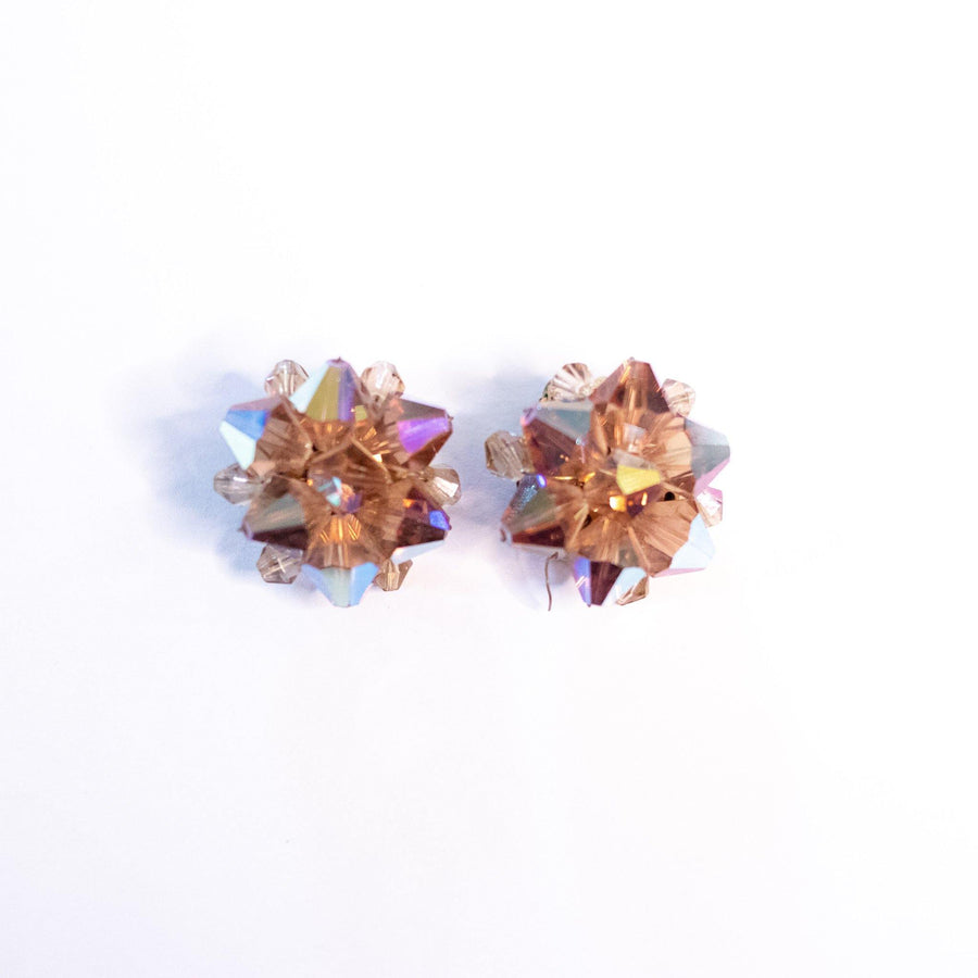 Vintage Champagne Golden Cluster Aurora Borealis Earrings by Austria - Vintage Meet Modern Vintage Jewelry - Chicago, Illinois - #oldhollywoodglamour #vintagemeetmodern #designervintage #jewelrybox #antiquejewelry #vintagejewelry