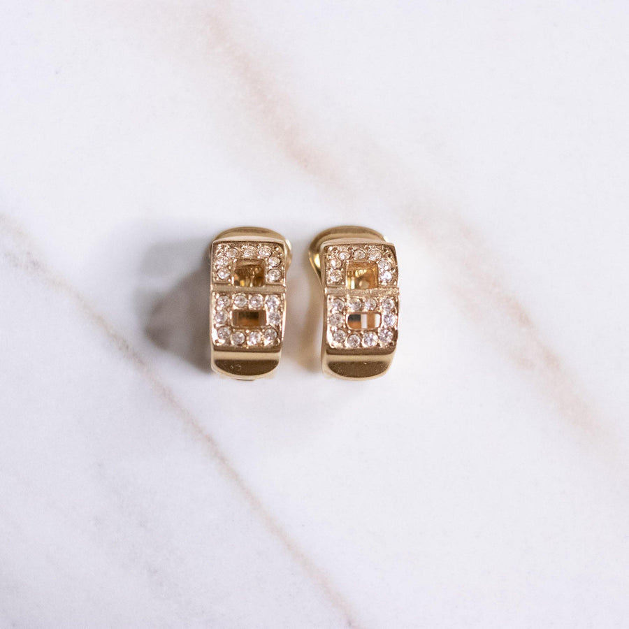 Vintage Christian Dior CD Diamante Crystal Logo Earrings by Christian Dior - Vintage Meet Modern Vintage Jewelry - Chicago, Illinois - #oldhollywoodglamour #vintagemeetmodern #designervintage #jewelrybox #antiquejewelry #vintagejewelry