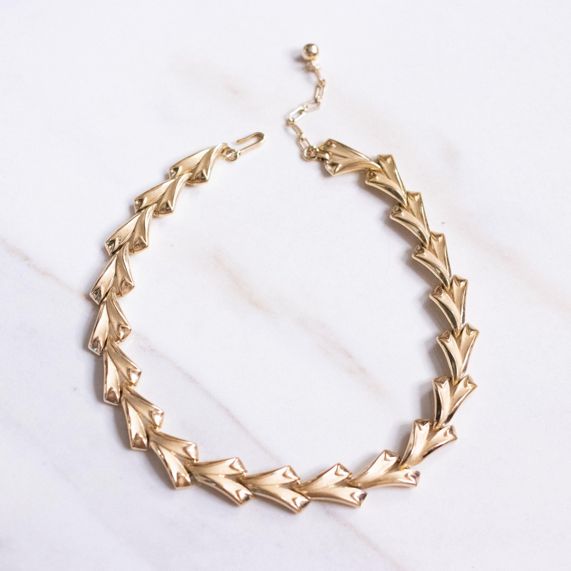 Vintage Classic Crown Trifari V Link Necklace by Crown Trifari - Vintage Meet Modern Vintage Jewelry - Chicago, Illinois - #oldhollywoodglamour #vintagemeetmodern #designervintage #jewelrybox #antiquejewelry #vintagejewelry